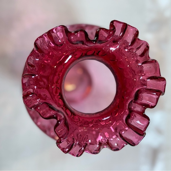 Vintage Fenton Cranberry Glass Beaded Melon Vase - Picture 3 of 7